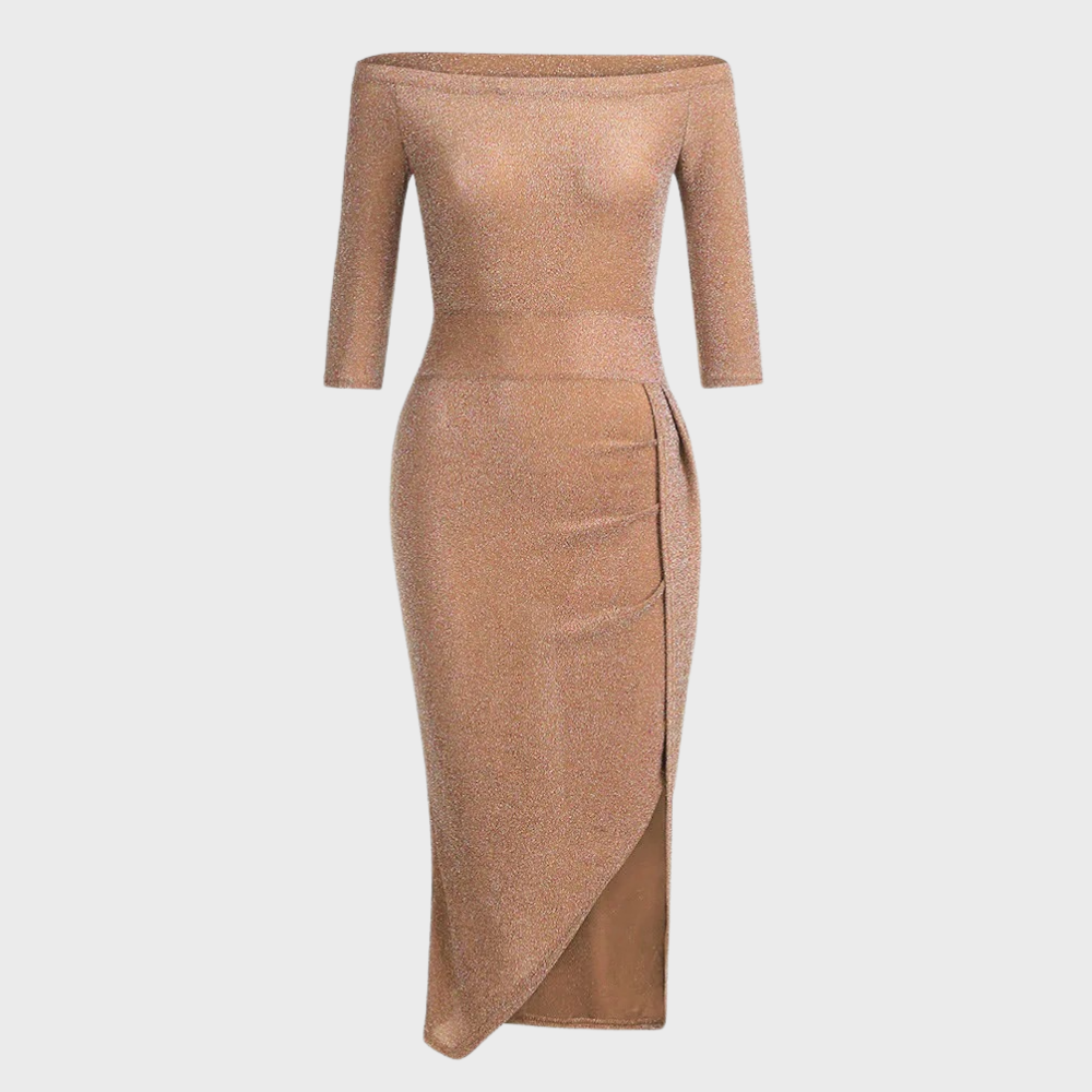 Ariane - Rochie maxi lungă cu umerii goi și despicătură laterală