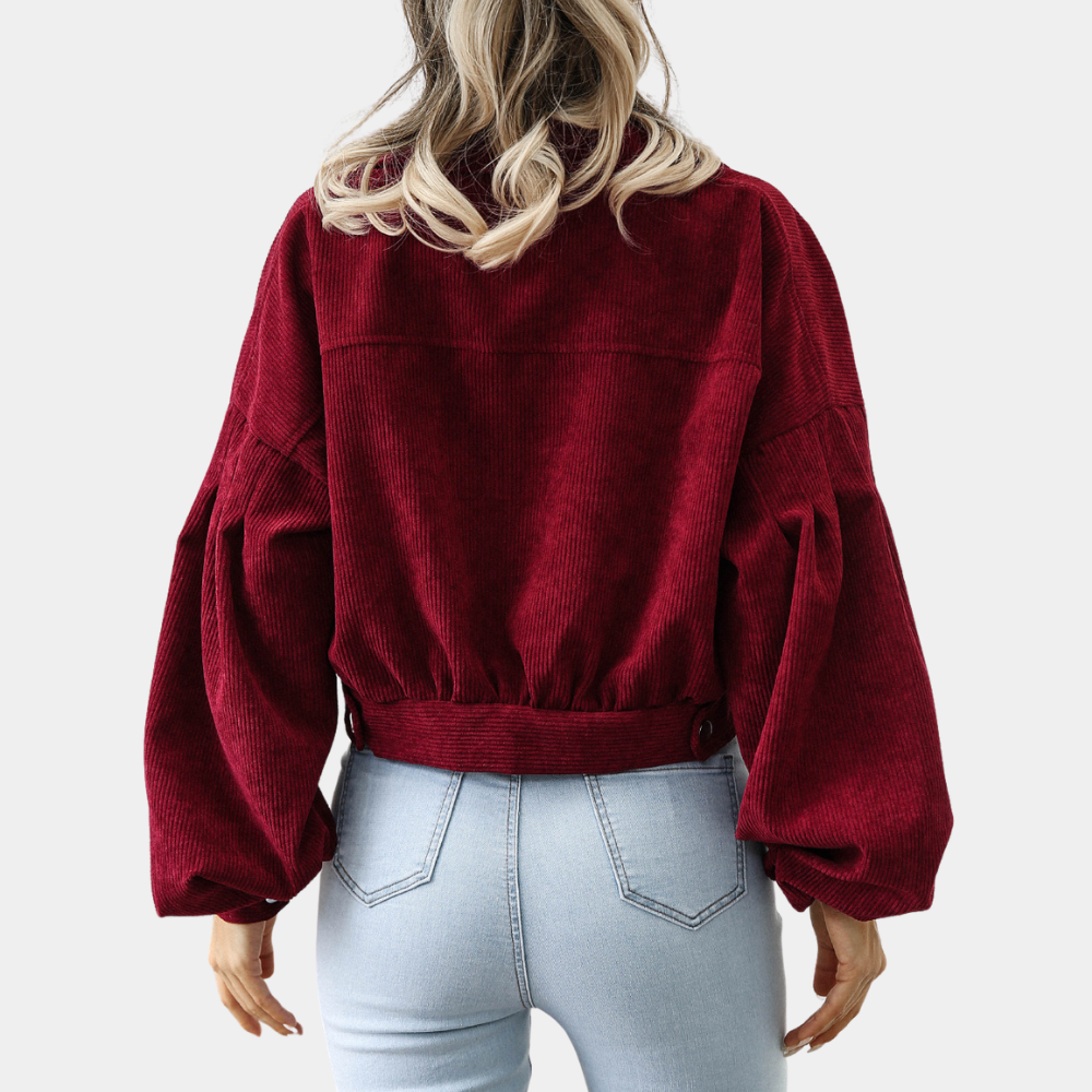 Sienna - Giacca corta alla moda in velluto a coste con maniche imbottite e chiusura con bottoni