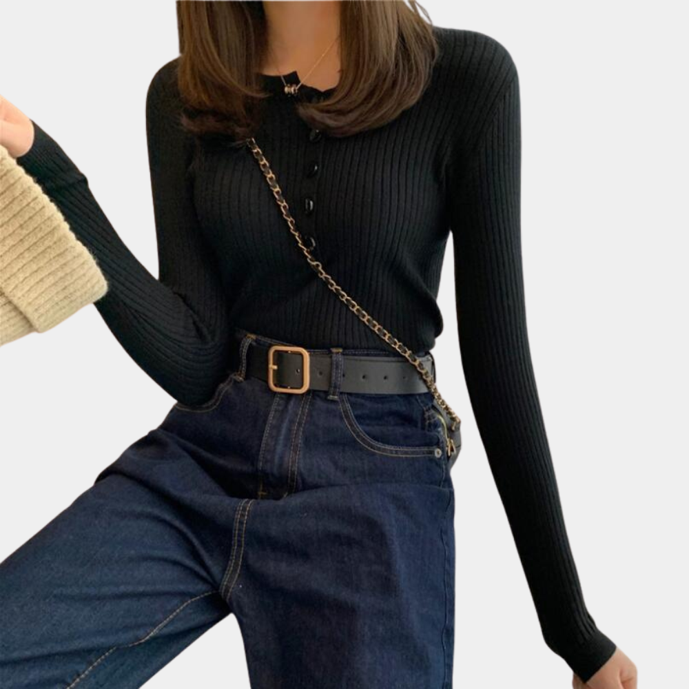 Alma - Pull en maille douillet avec fermeture à boutons devant et manches longues