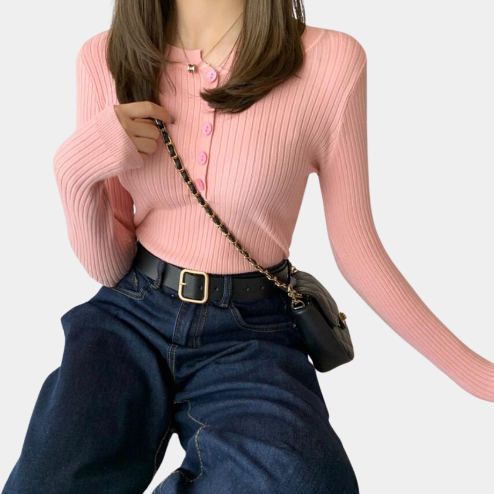 Alma - Pull en maille douillet avec fermeture à boutons devant et manches longues