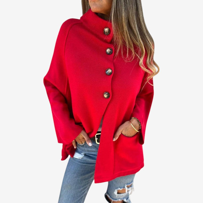Victoria – Long Sleeve Loose-Fit Coat with Buttons and Pockets