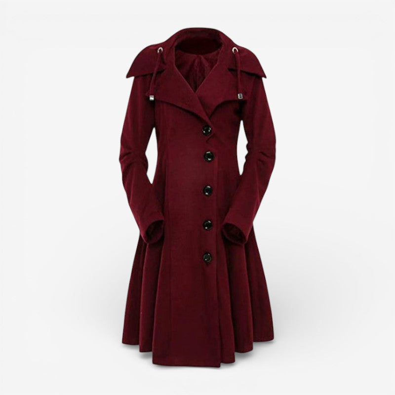 Sierra - Long Sleeve Coat with Hood and Button Closure