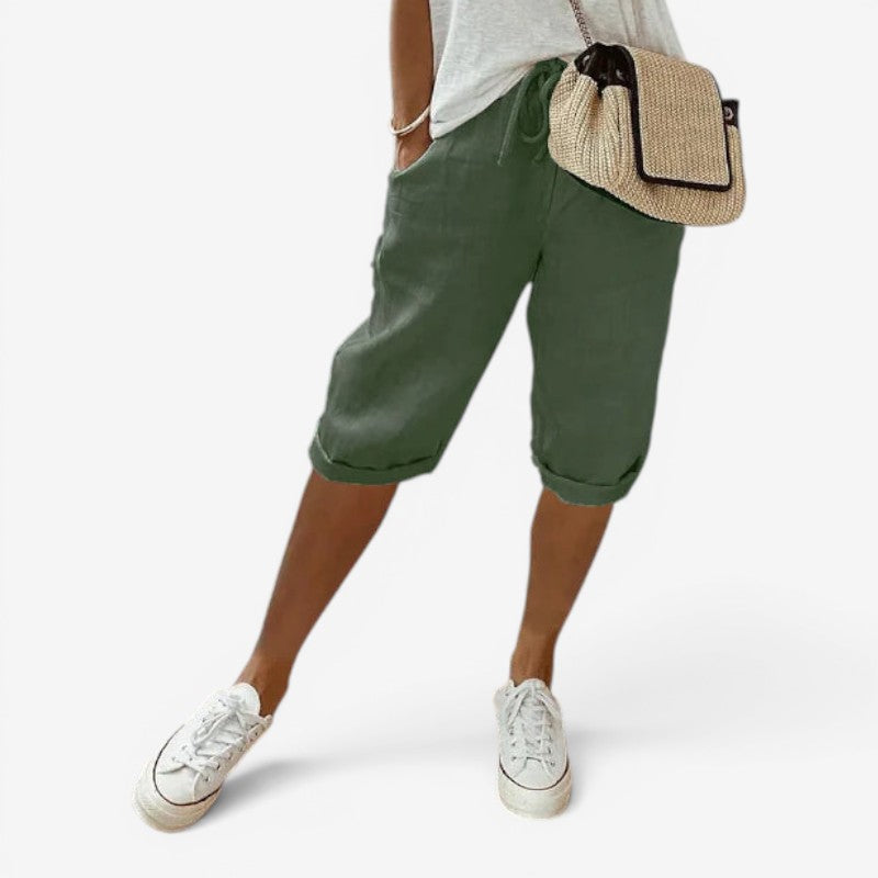 Pantaloni Capri pentru femei cu talie cu șnur ajustabil