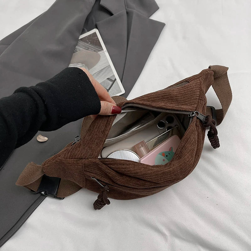 Anna - Spacious corduroy shoulder bag with practical design