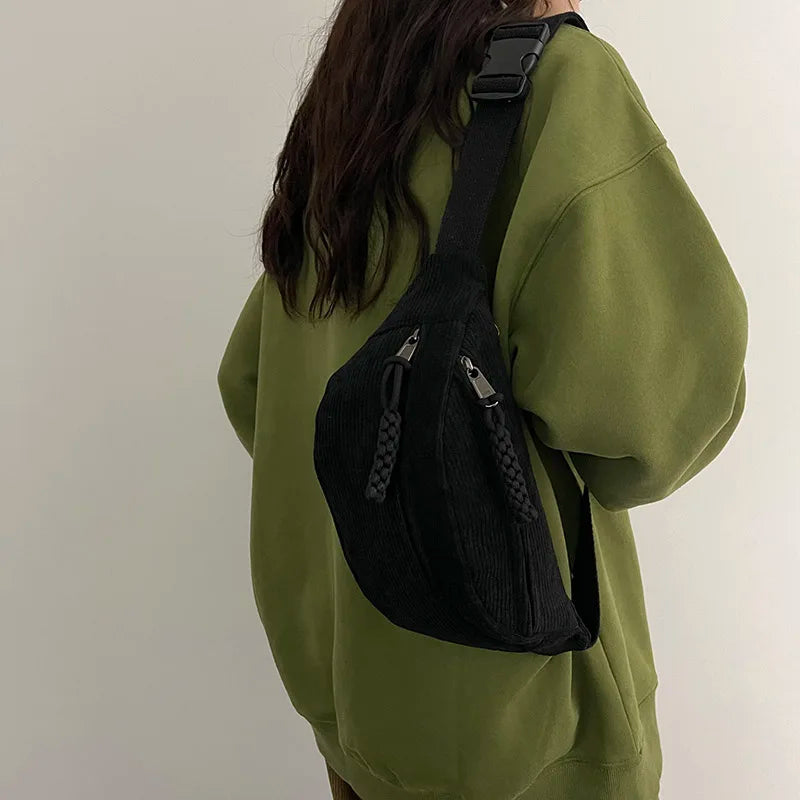 Anna - Spacious corduroy shoulder bag with practical design