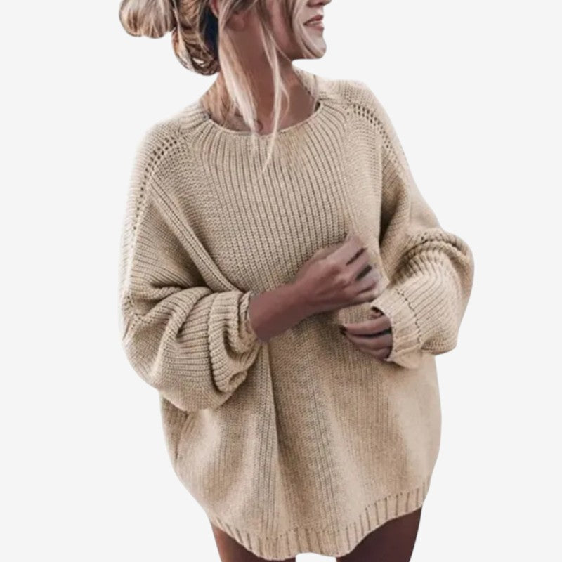 Maria – Hosszú ujjú oversized pulóver kerek nyakkal és bordázott részletekkel