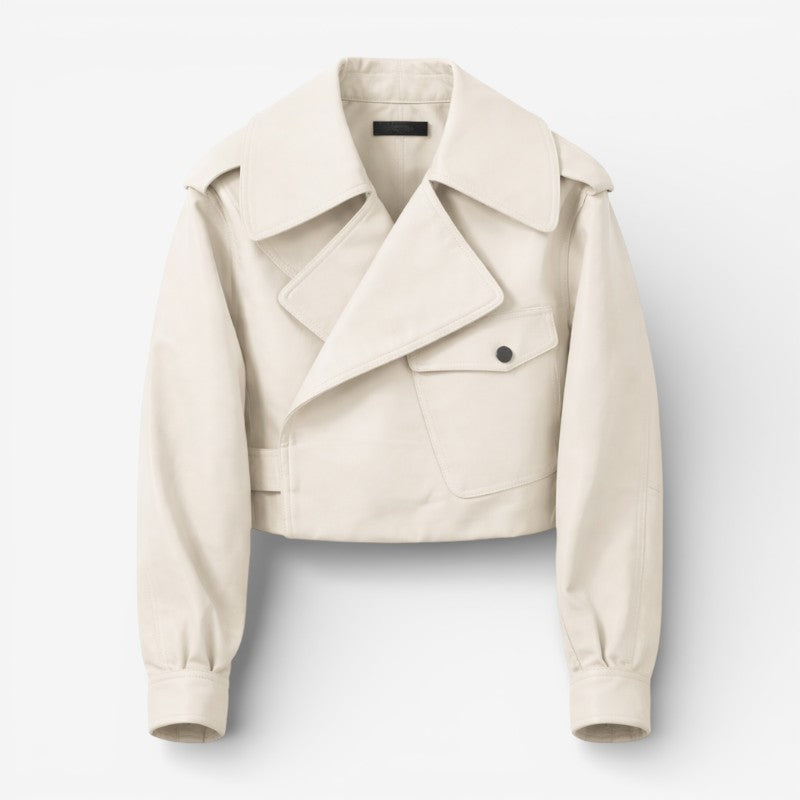 Elodie Giacca corta | Ecopelle premium, maniche lunghe e ampi revers | Tasca frontale, S–L