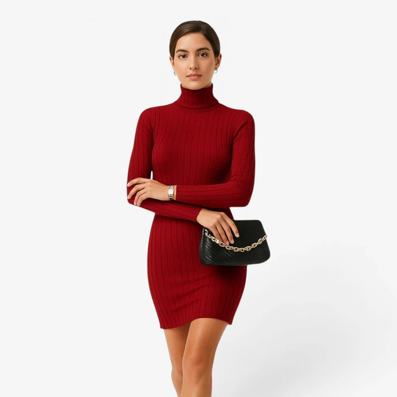 Robe mini à col roulé et manches longues pour femme