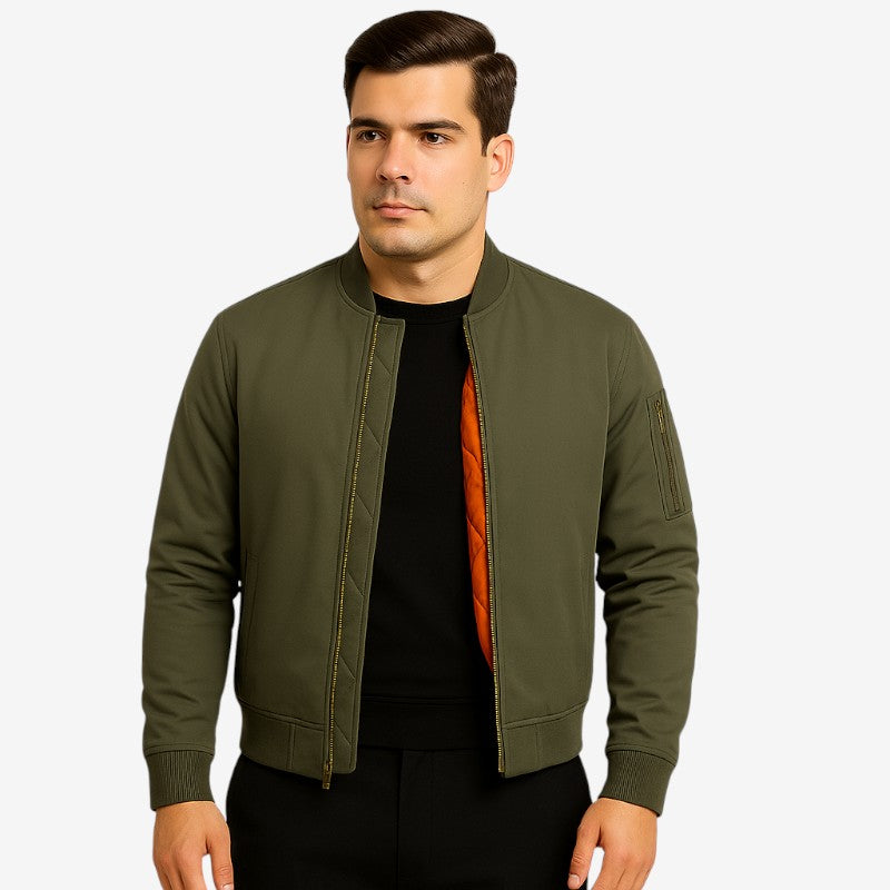 Marvin - Bomber Jacket with Long Sleeves, Zipper Closure, and Multiple Pockets