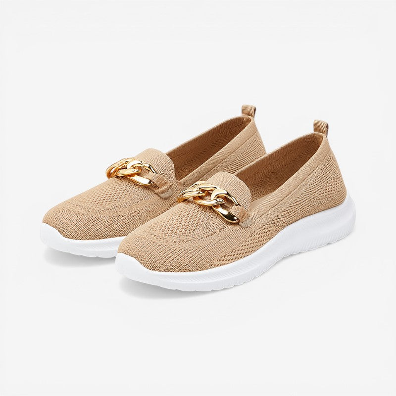Chaussures antidérapantes pour femmes avec boucle en mesh et détail chaîne dorée