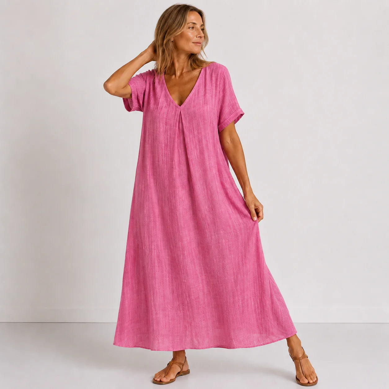 Flowy Maxi Dress with V-Neck for Women