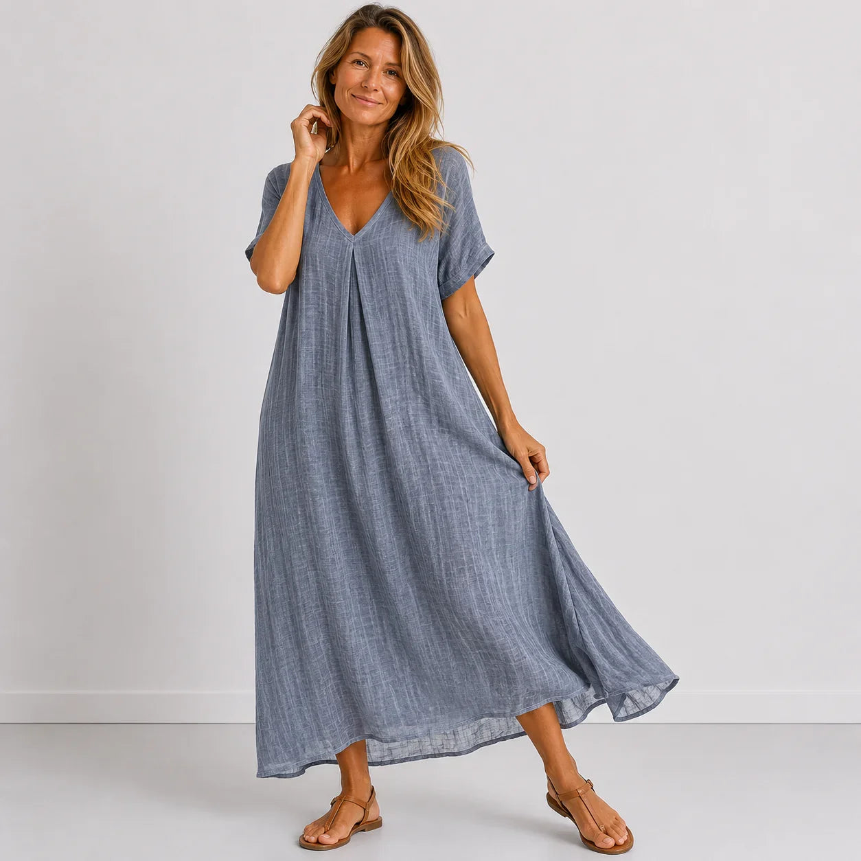 Flowy Maxi Dress with V-Neck for Women