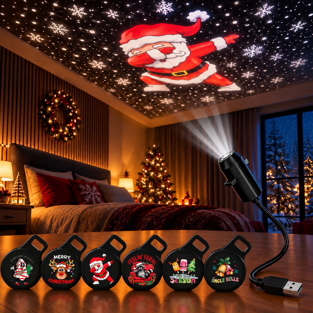 FestiveBeam – USB LED Christmas Projector Lamp with Festive Patterns
