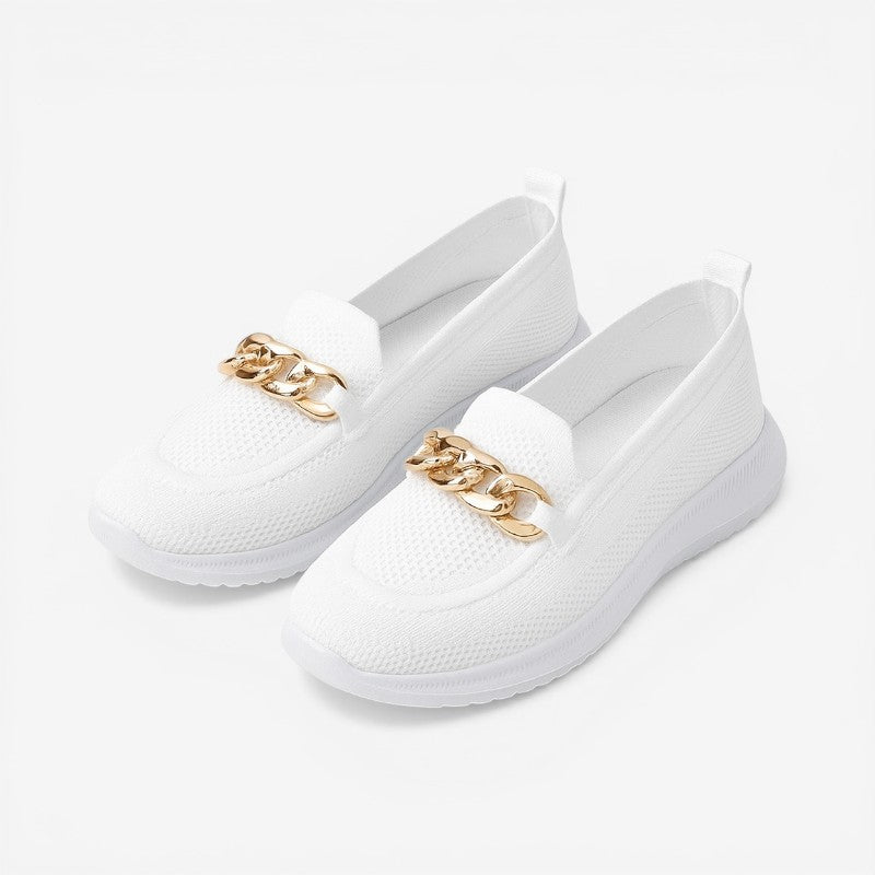 Chaussures antidérapantes pour femmes avec boucle en mesh et détail chaîne dorée