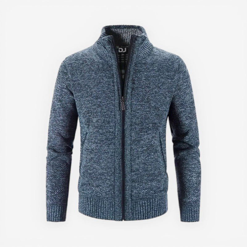 Andrew - Cardigan à manches longues avec fermeture éclair et col montant | Poches latérales et ourlet et poignets côtelés | Tailles S–2XL | Bleu, Gris, Rouge, Noir