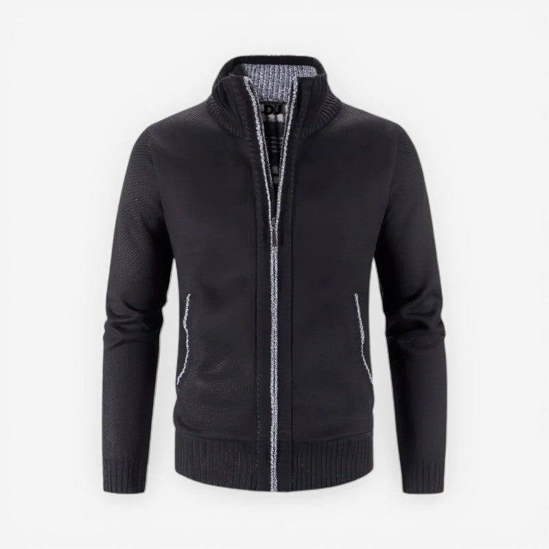 Andrew - Cardigan à manches longues avec fermeture éclair et col montant | Poches latérales et ourlet et poignets côtelés | Tailles S–2XL | Bleu, Gris, Rouge, Noir