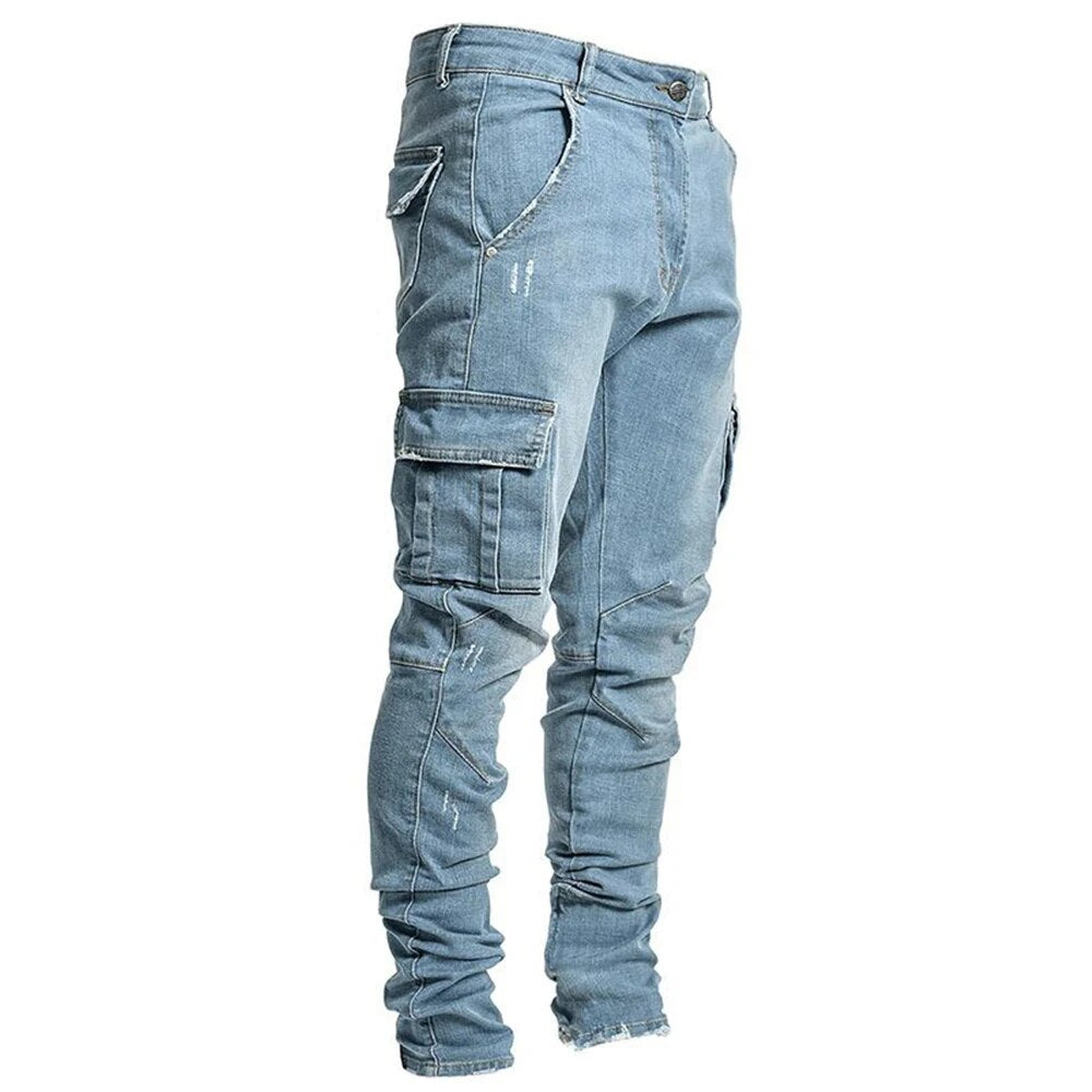 Claus - Pantaloni cargo in denim alla moda con tasche multiple
