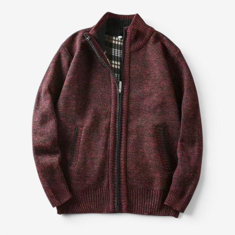 Men's Zip Front Cardigan Jacket with Stand Collar
