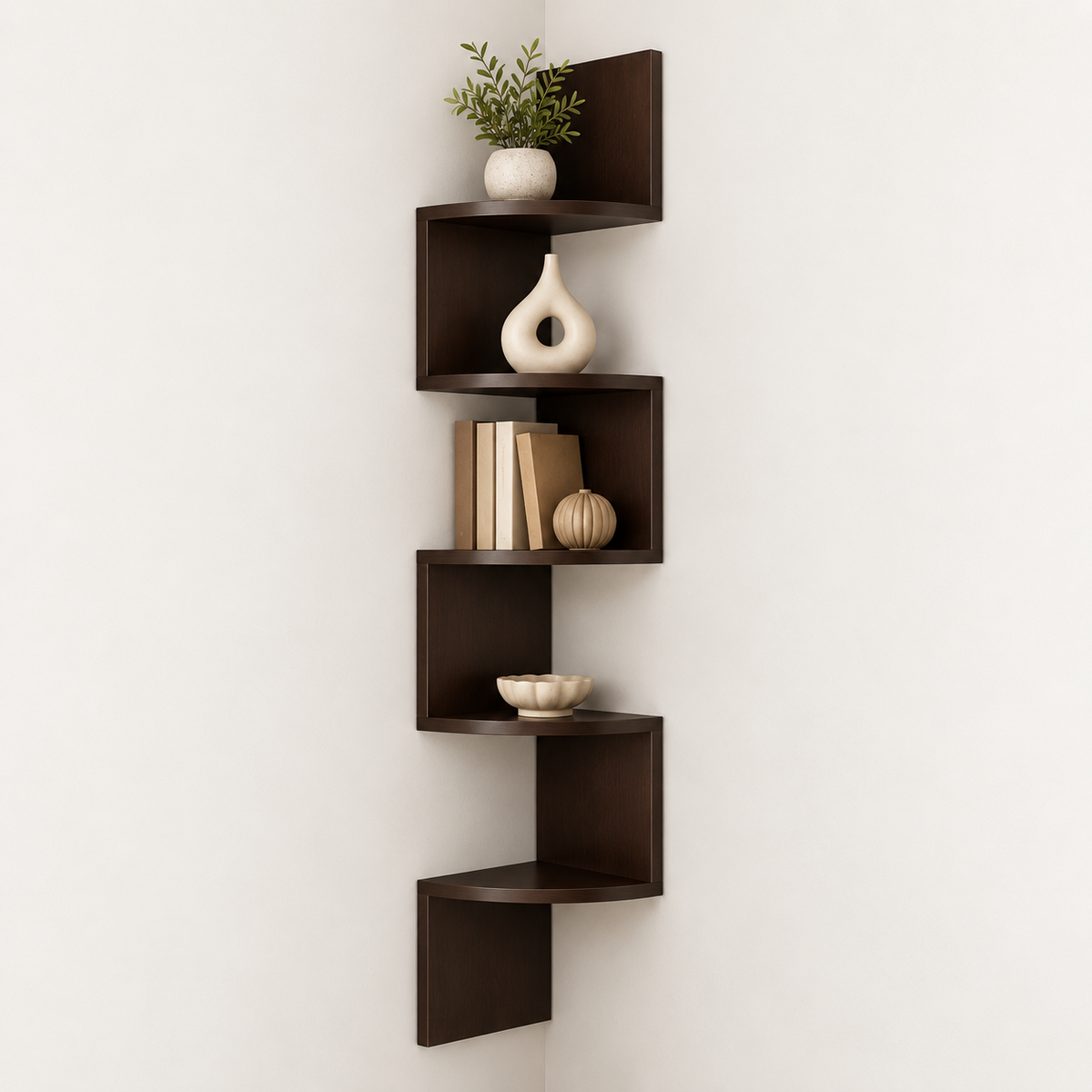 Corneriva - Étagère d’angle en bois à plusieurs niveaux