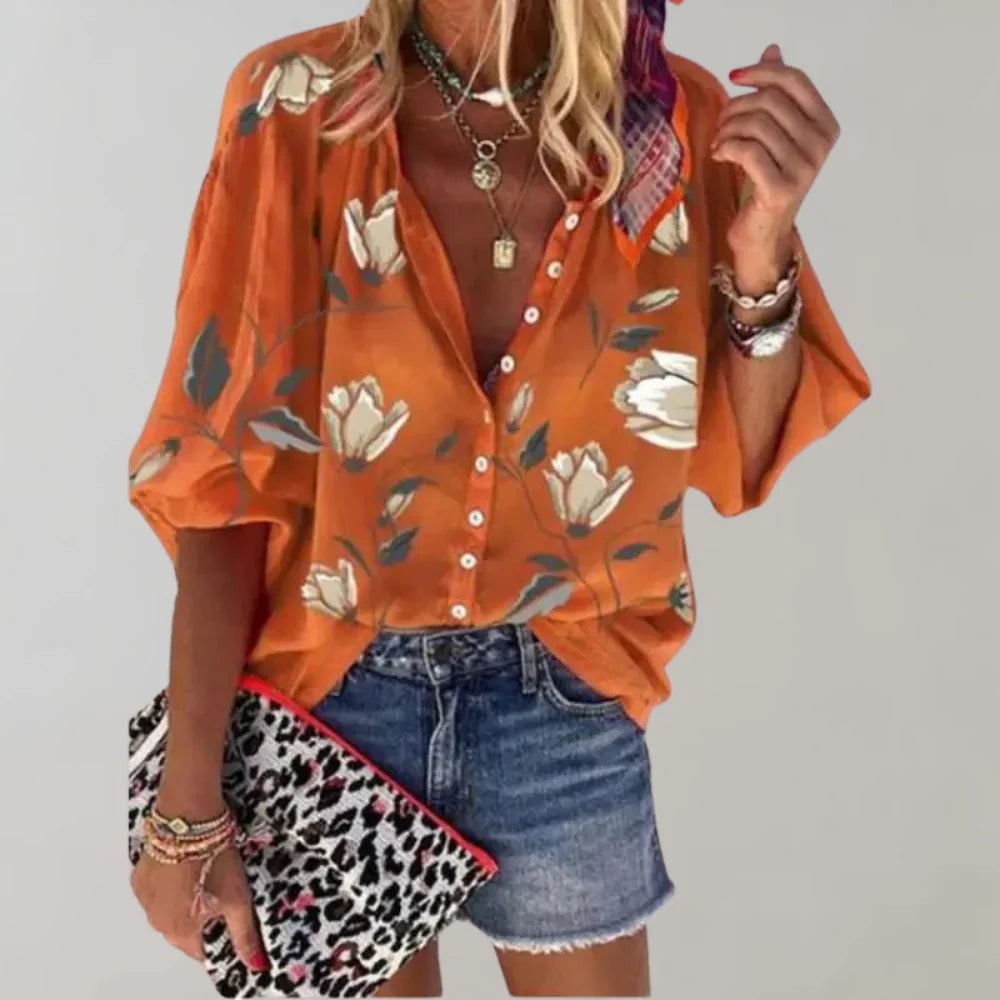 Elara - Blouse with floral print and short sleeves