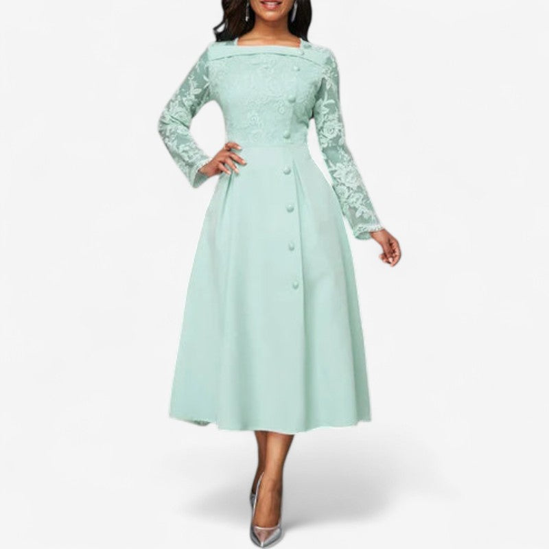 Julia – Robe midi à encolure carrée et manches longues en dentelle