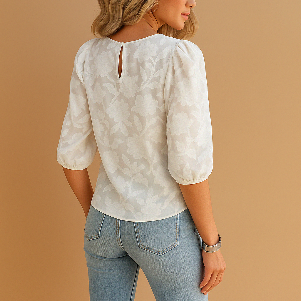 Nerina - Stylish Blouse with Short Ruffle Sleeve and Round Stripe