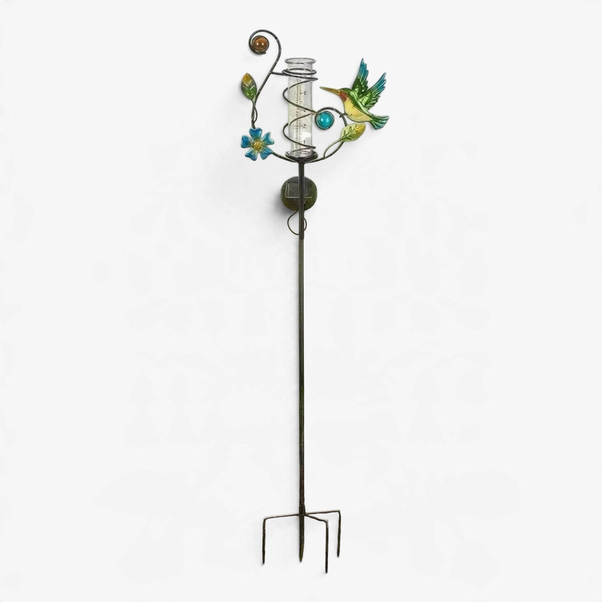 Pluviomètre Rainwhirl de jardin avec piquet et structure spiralée solaire