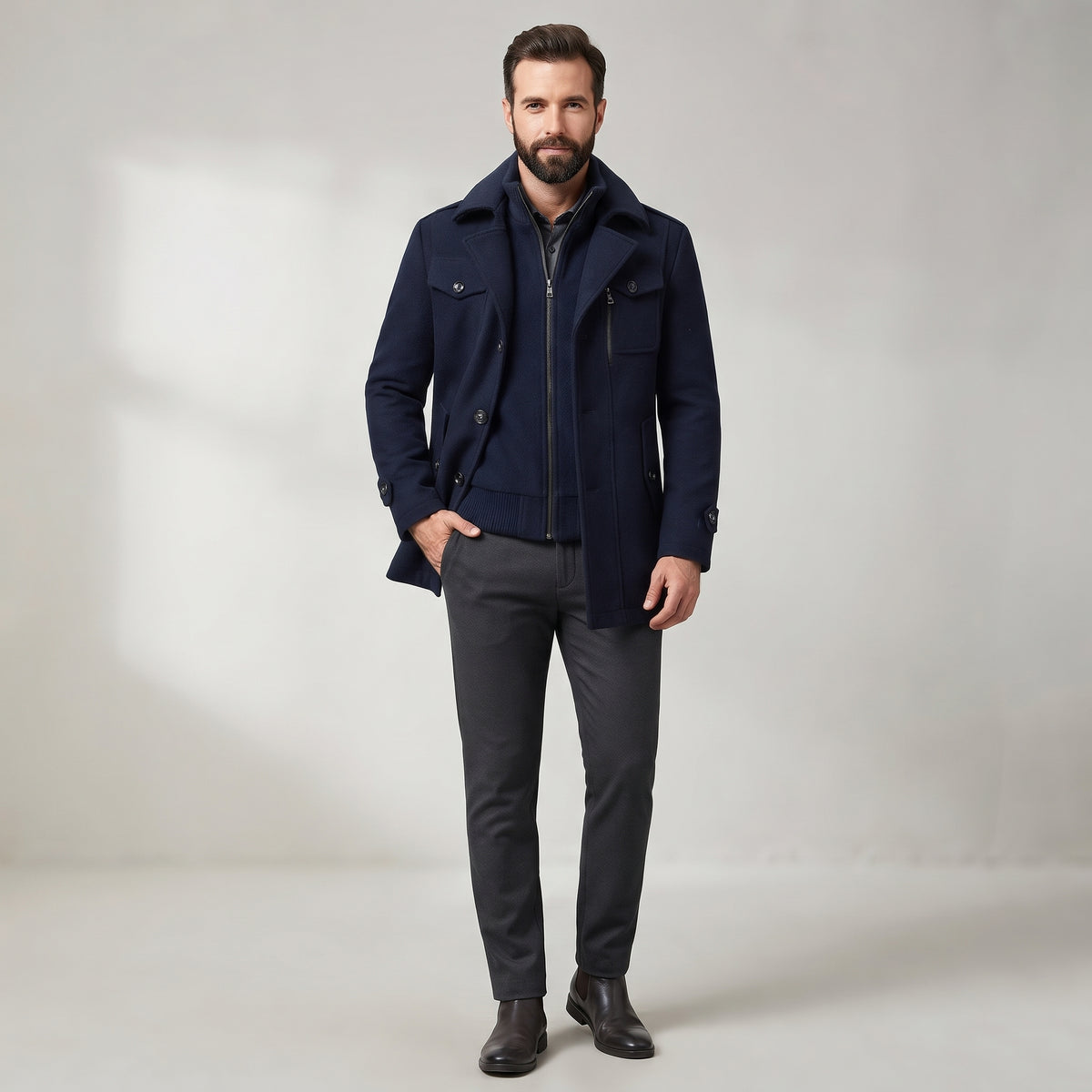 DualWarm - Men's Long Winter Coat With Double-Layer Design