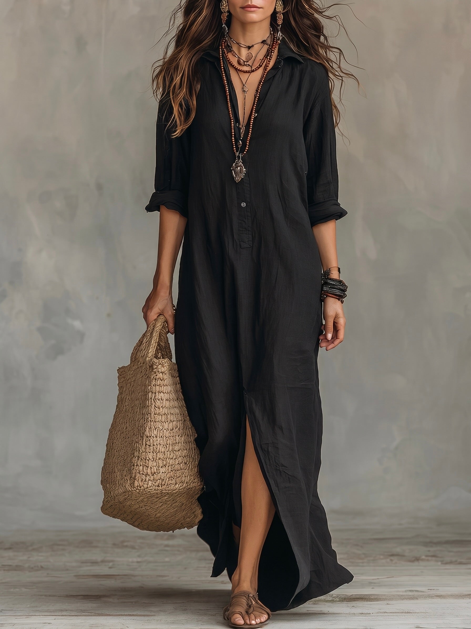 Women's Long Black Dress with Elegant Fit