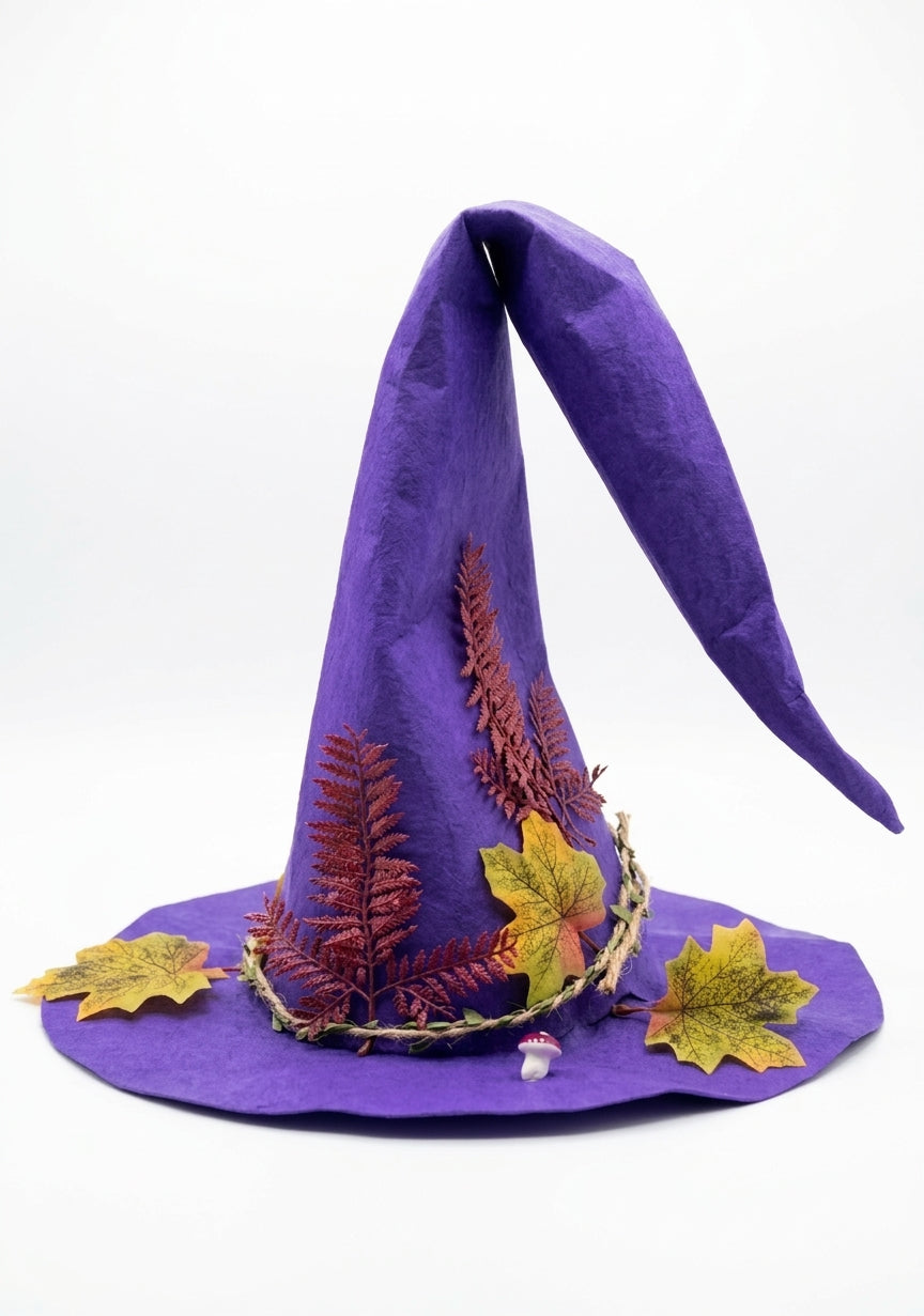 Handmade Felt Witch Hat with Floral Design