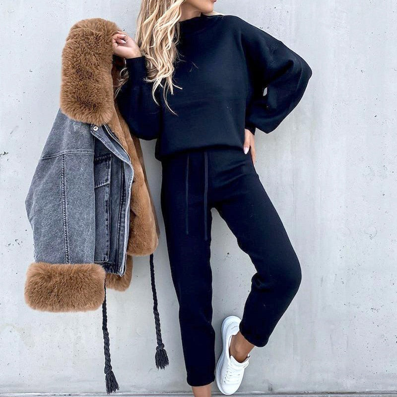 Luna – Set trendy din două piese cu pantaloni cu talie reglabilă și top cu mâneci lungi