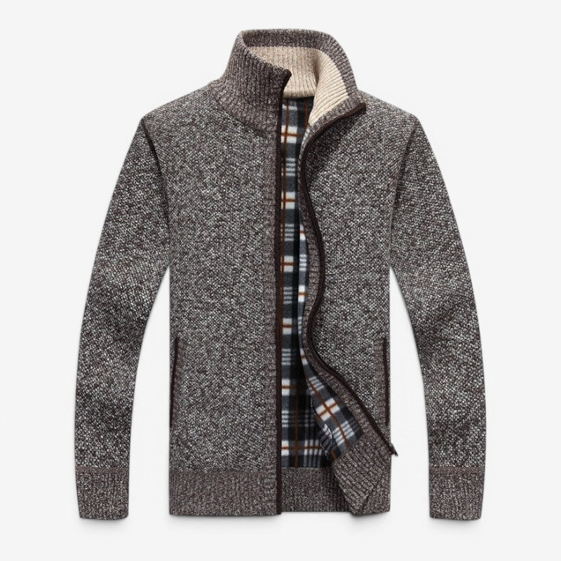 Men's Zip Front Cardigan Jacket with Stand Collar