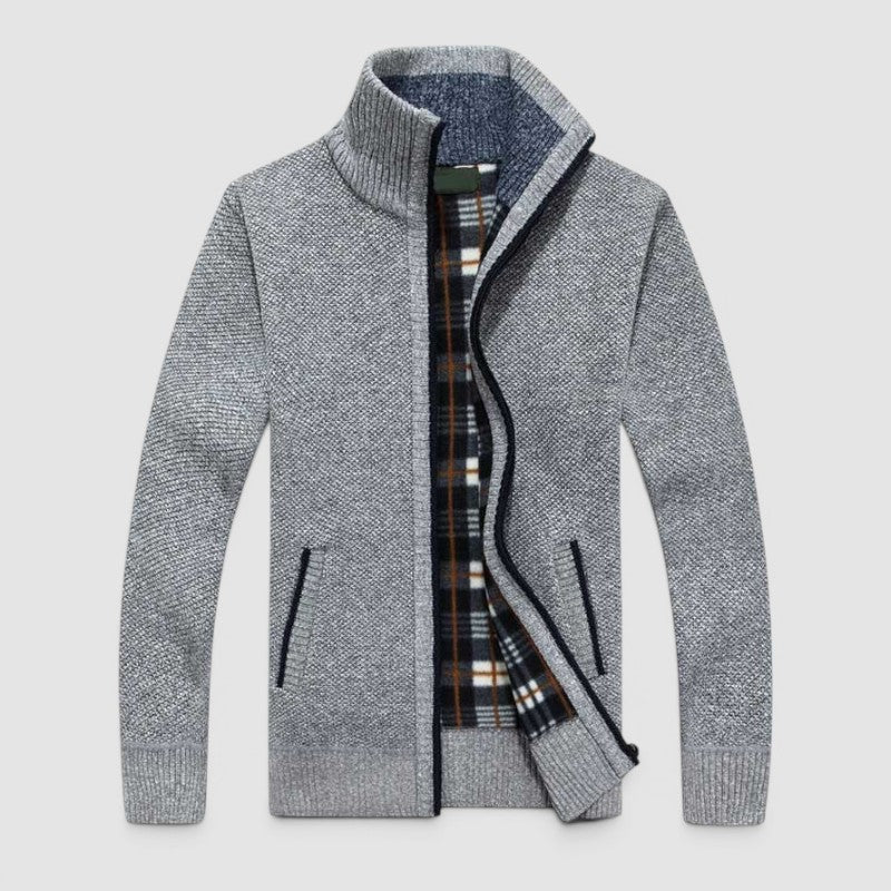 Men's Zip Front Cardigan Jacket with Stand Collar