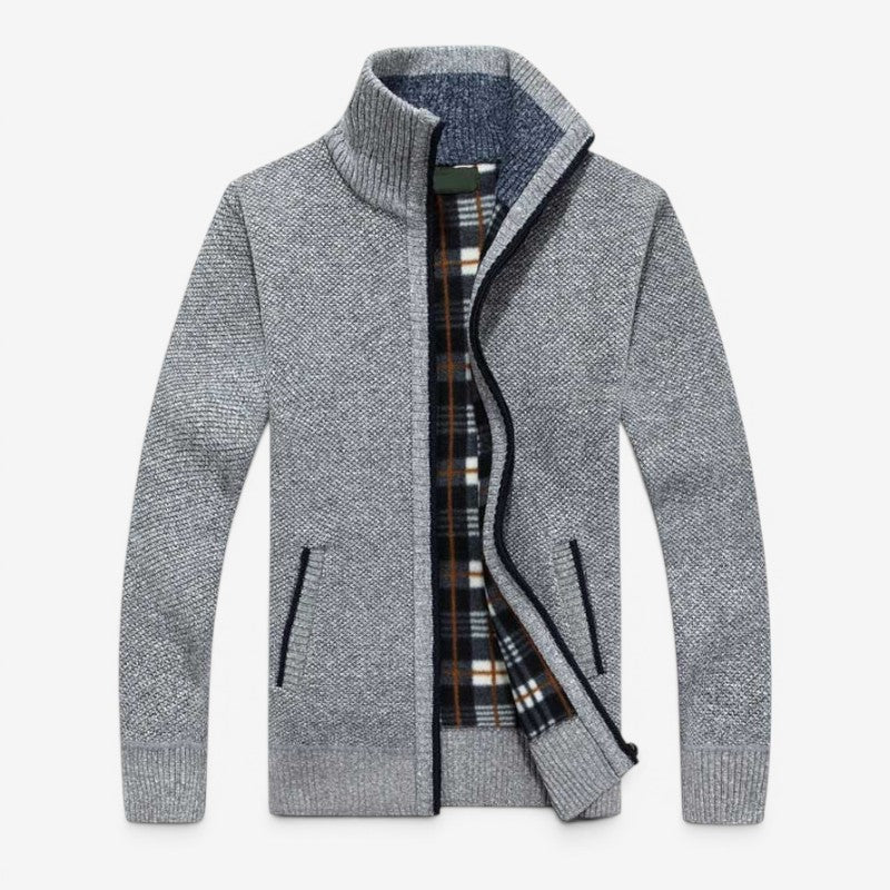 Men's Zip Front Cardigan Jacket with Stand Collar