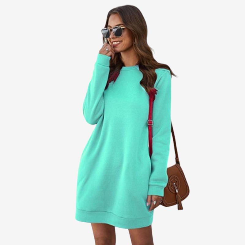 Elyndra - Rochie pulover cu mâneci lungi și gât rotund
