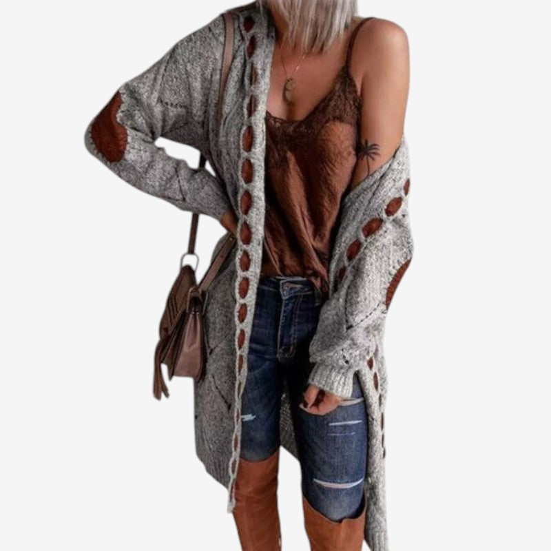 Natalie - Hooded Vest with Long Sleeves and Ribbed Detail