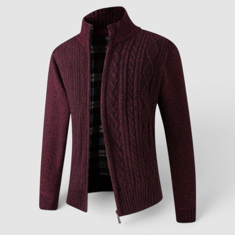 Men's Zip Front Cardigan Jacket with Stand Collar