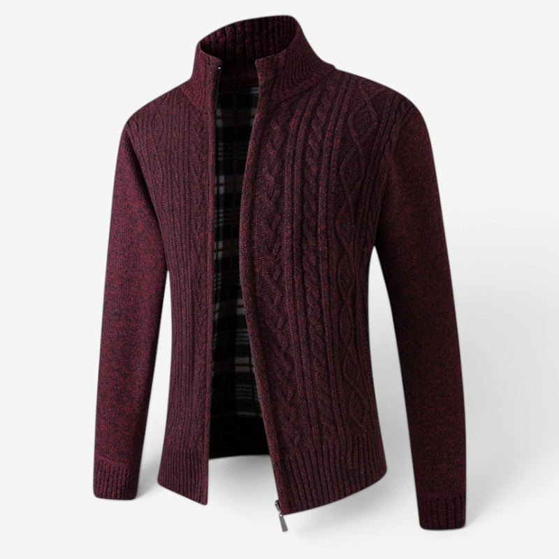 Men's Zip Front Cardigan Jacket with Stand Collar