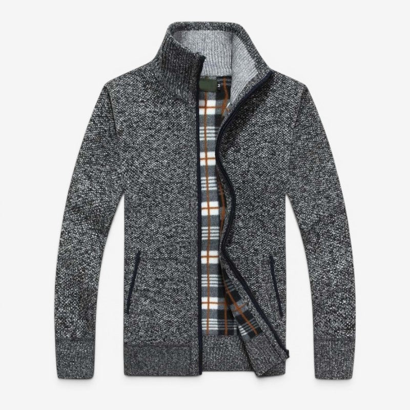 Men's Zip Front Cardigan Jacket with Stand Collar