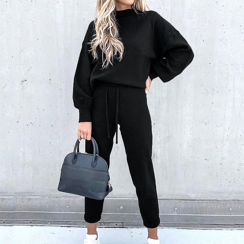 Luna – Set trendy din două piese cu pantaloni cu talie reglabilă și top cu mâneci lungi