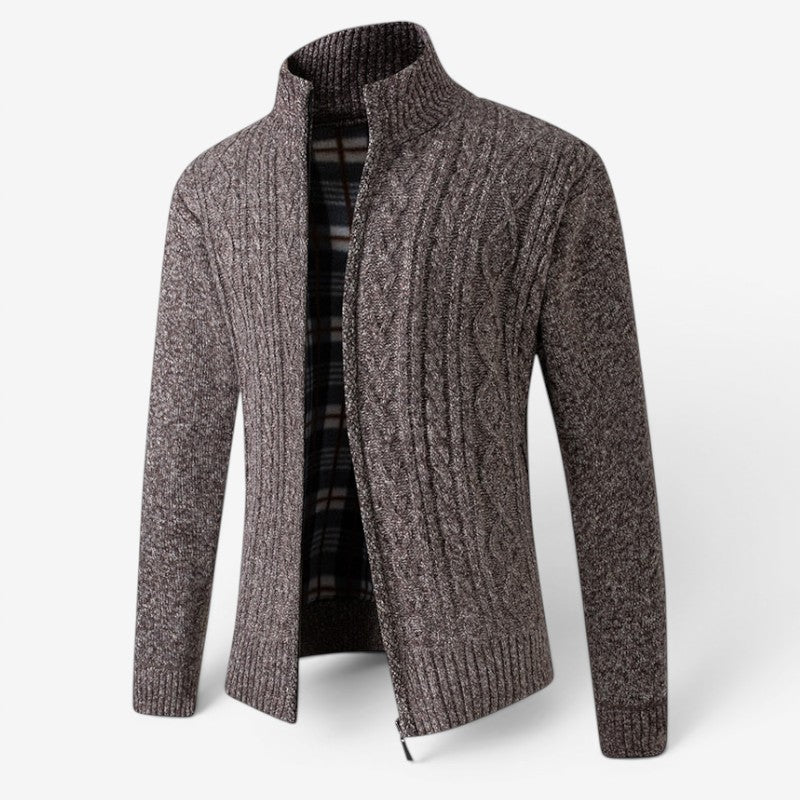 Men's Zip Front Cardigan Jacket with Stand Collar