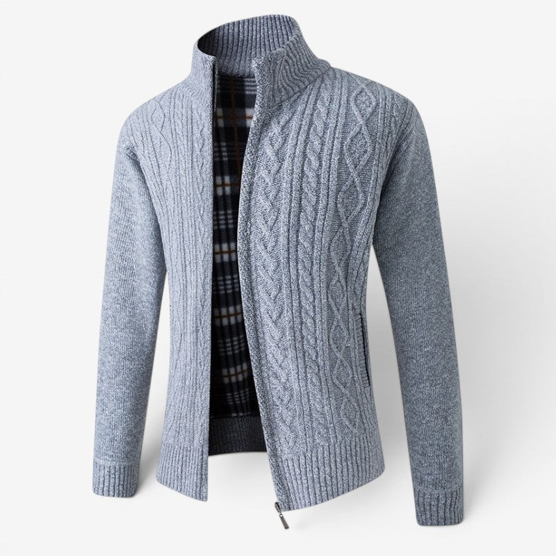 Men's Zip Front Cardigan Jacket with Stand Collar