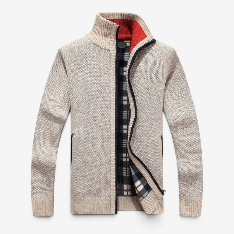Men's Zip Front Cardigan Jacket with Stand Collar