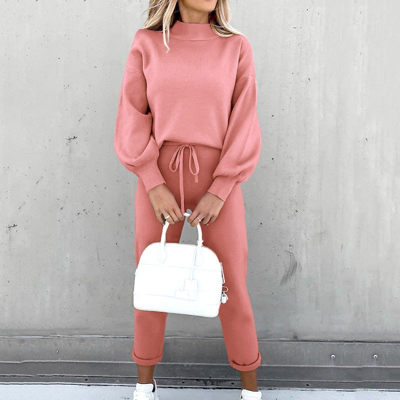 Luna – Set trendy din două piese cu pantaloni cu talie reglabilă și top cu mâneci lungi