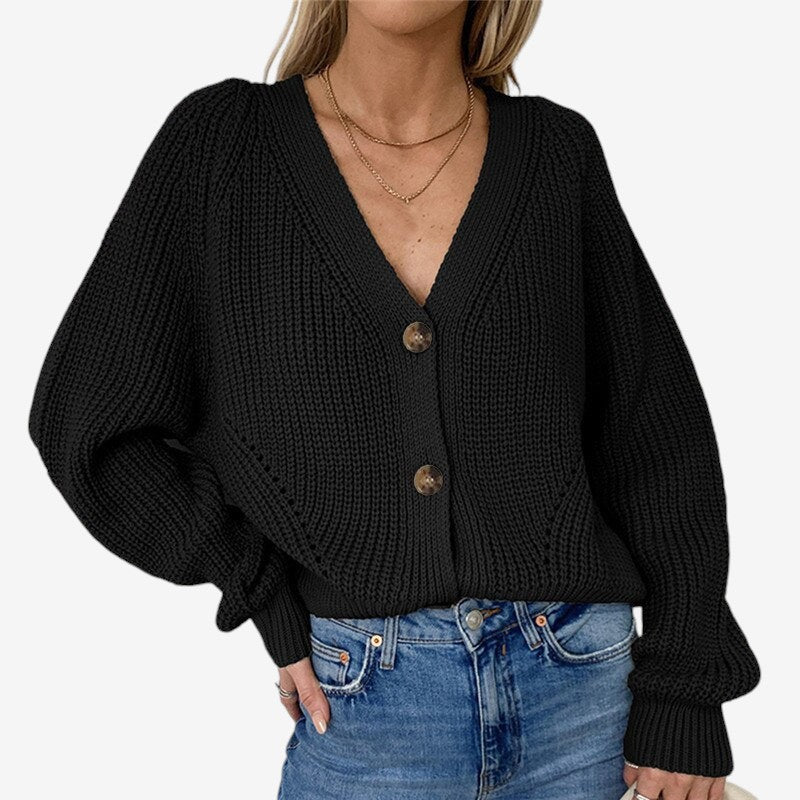 Patricia - Lange Mouw Cardigan met V Hals en Knopen