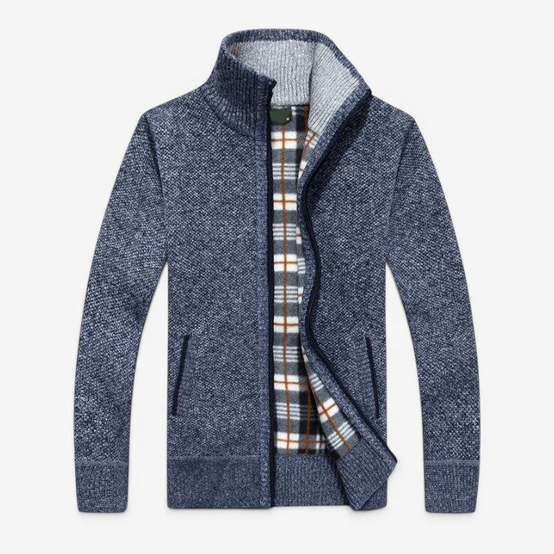 Men's Zip Front Cardigan Jacket with Stand Collar