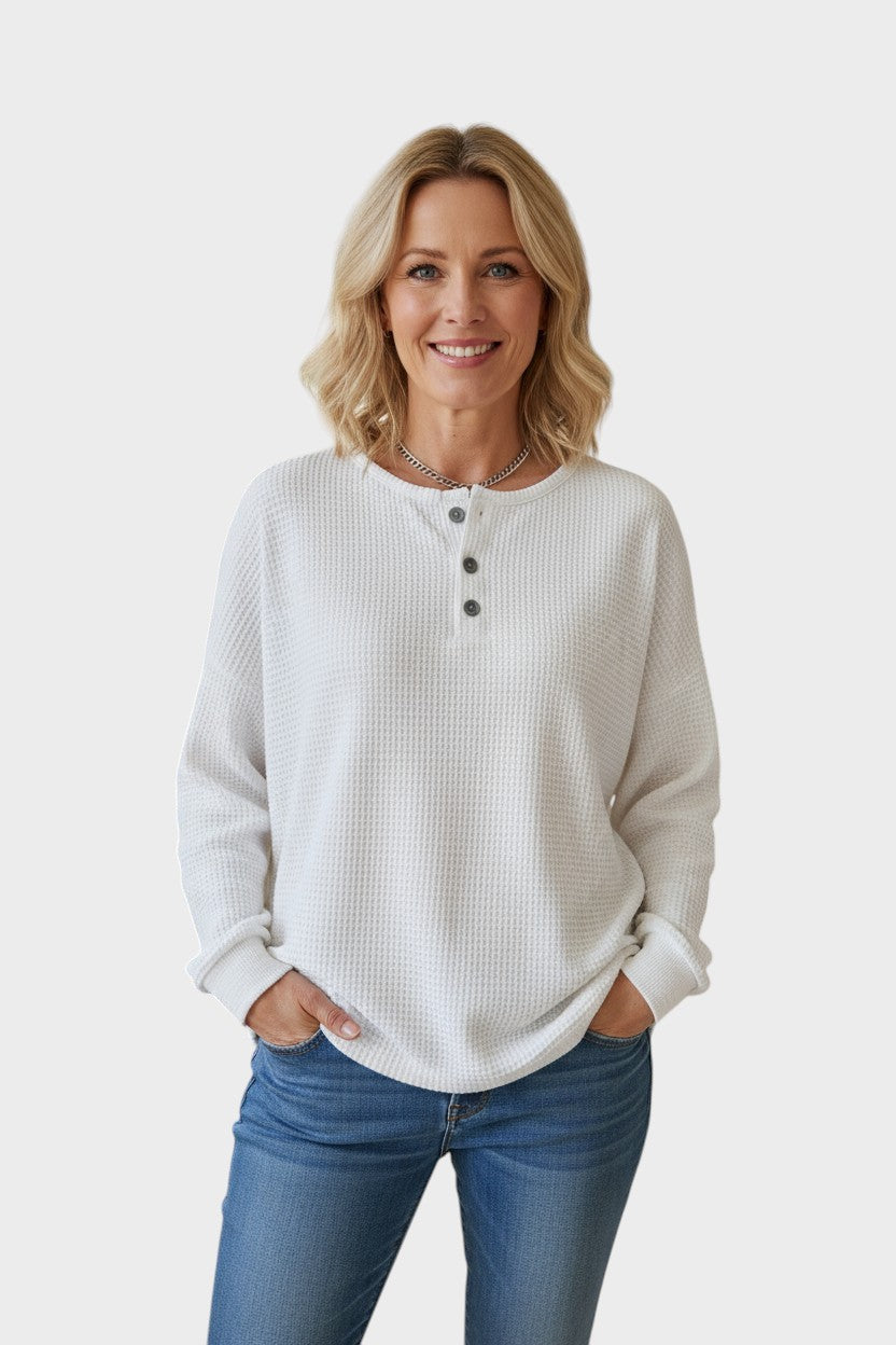 Maglione a maglia waffle - Maglione a maglia waffle con chiusura a bottoni e dettaglio del colletto