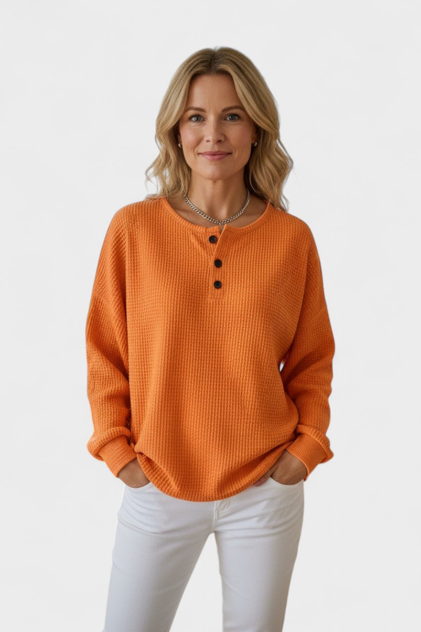 Maglione a maglia waffle - Maglione a maglia waffle con chiusura a bottoni e dettaglio del colletto