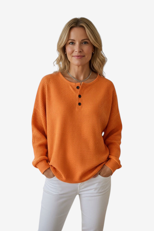 Maglione a maglia waffle - Maglione a maglia waffle con chiusura a bottoni e dettaglio del colletto