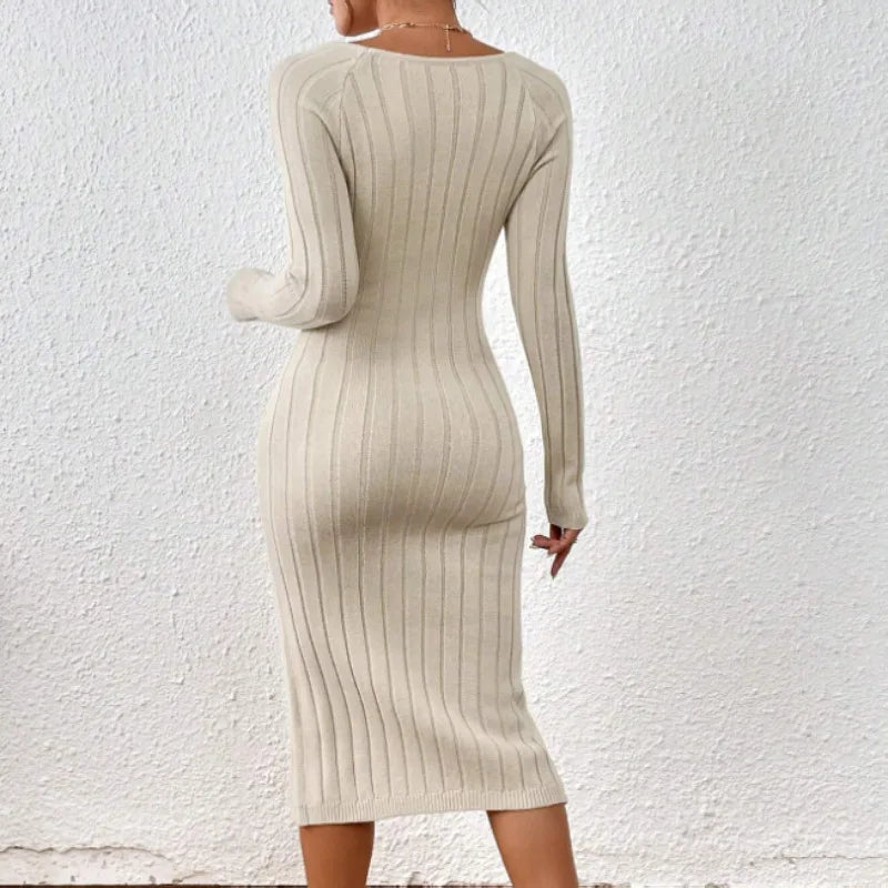 Lena - Elegantní midi šaty se čtvercovým výstřihem a módním rozparkem